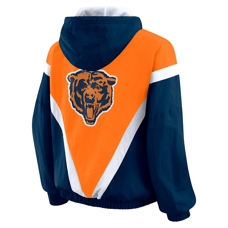 Women's WEAR by Erin Andrews Orange/Navy Chicago Bears Retro Crinkle Full-Zip Hoodie Windbreaker