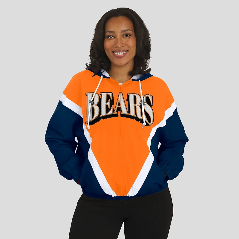 Women's WEAR by Erin Andrews Orange/Navy Chicago Bears Retro Crinkle Full-Zip Hoodie Windbreaker