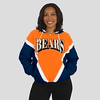 Women's WEAR by Erin Andrews Orange/Navy Chicago Bears Retro Crinkle Full-Zip Hoodie Windbreaker