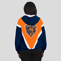 Women's WEAR by Erin Andrews Orange/Navy Chicago Bears Retro Crinkle Full-Zip Hoodie Windbreaker