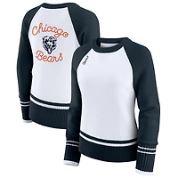 Pull raglan colorblock blanc/bleu marine des Chicago Bears pour femme par Erin Andrews