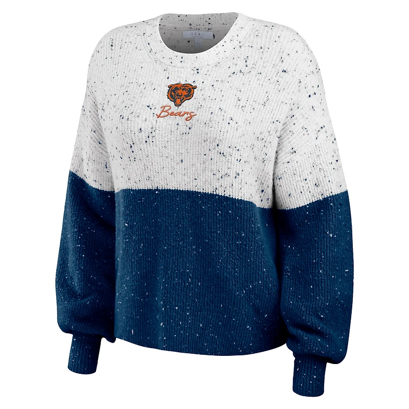 Women's WEAR by Erin Andrews  White/Navy Chicago Bears Lighweight Modest Crop Color-Block Pullover Sweater