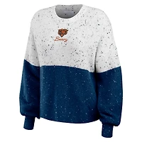 Women's WEAR by Erin Andrews  White/Navy Chicago Bears Lighweight Modest Crop Color-Block Pullover Sweater