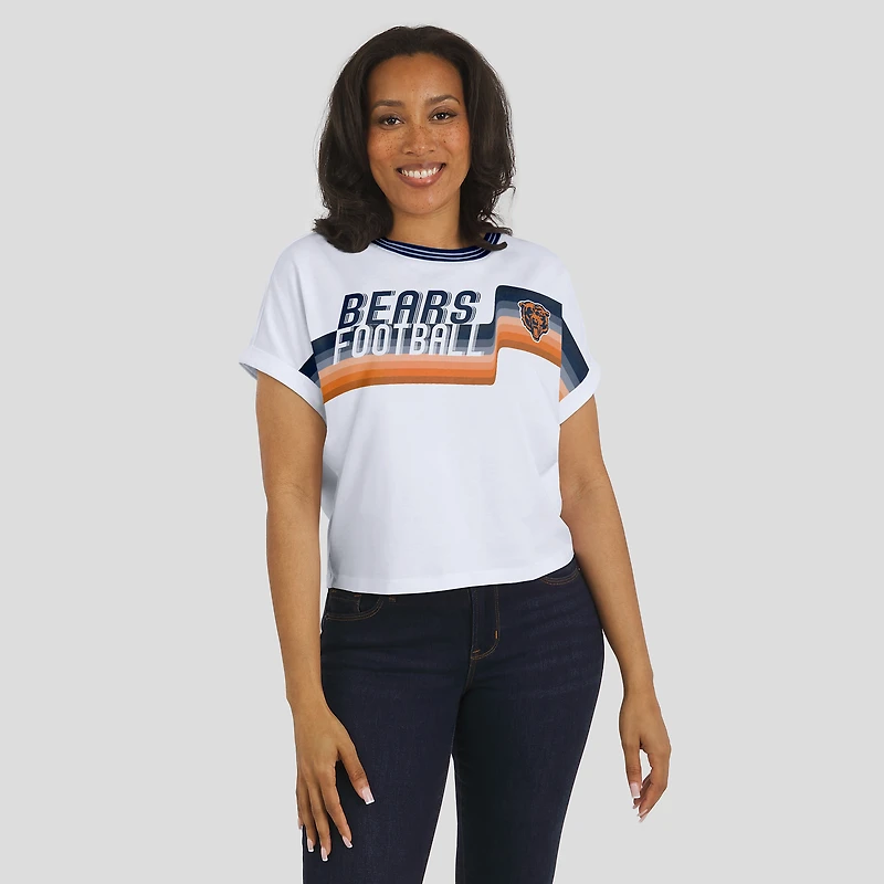 Women's WEAR by Erin Andrews White Chicago Bears Cropped Center Stripe Dolman T-Shirt