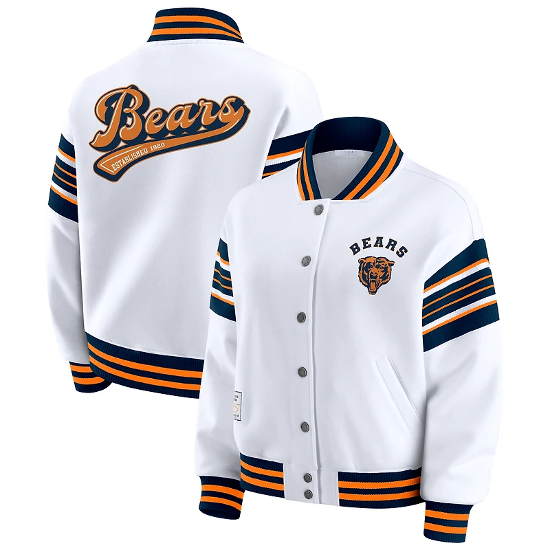 Women's WEAR by Erin Andrews White Chicago Bears Full-Snap Fleece Sweatshirt Jacket