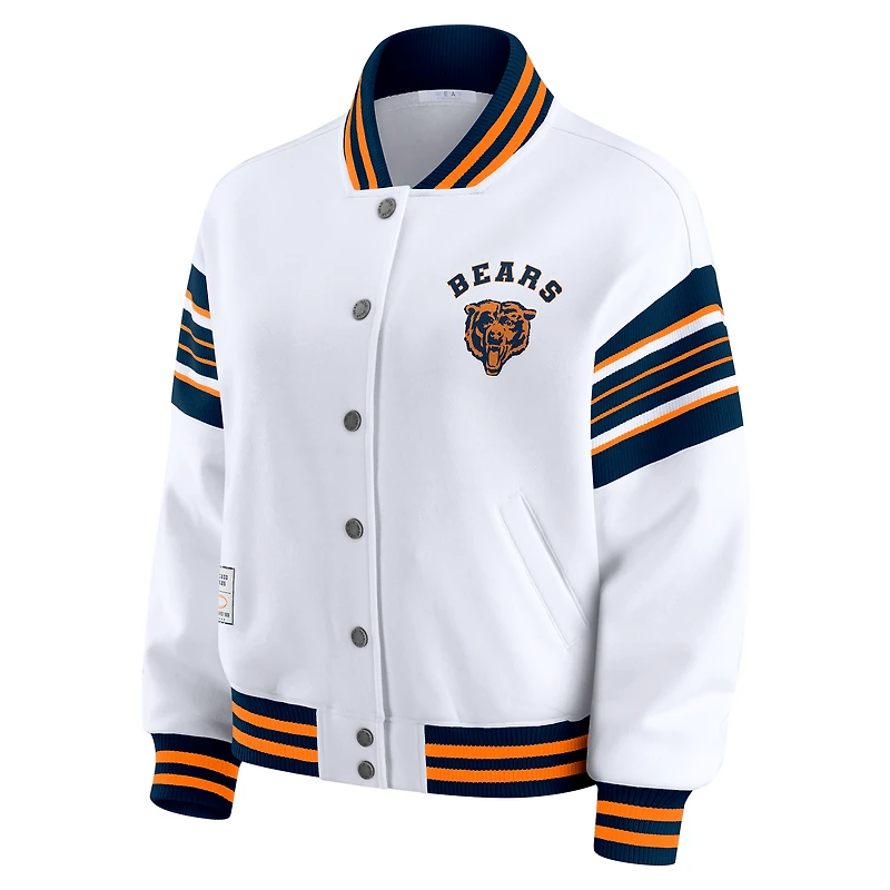 Women's WEAR by Erin Andrews White Chicago Bears Full-Snap Fleece Sweatshirt Jacket