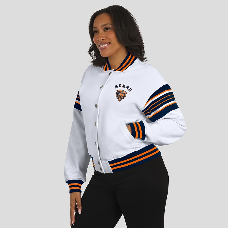 Women's WEAR by Erin Andrews White Chicago Bears Full-Snap Fleece Sweatshirt Jacket