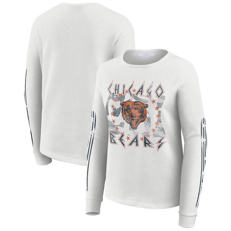 Women's WEAR by Erin Andrews White Chicago Bears Graphic Waffle Long-Sleeve T-Shirt