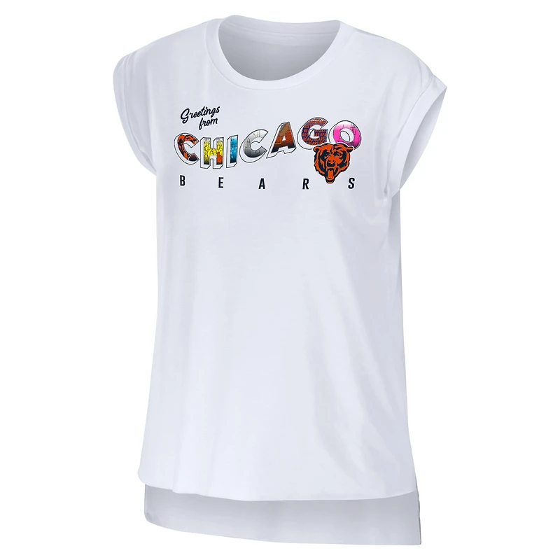 WEAR by Erin Andrews T-shirt blanc Chicago Bears Greetings From Muscle pour femmes