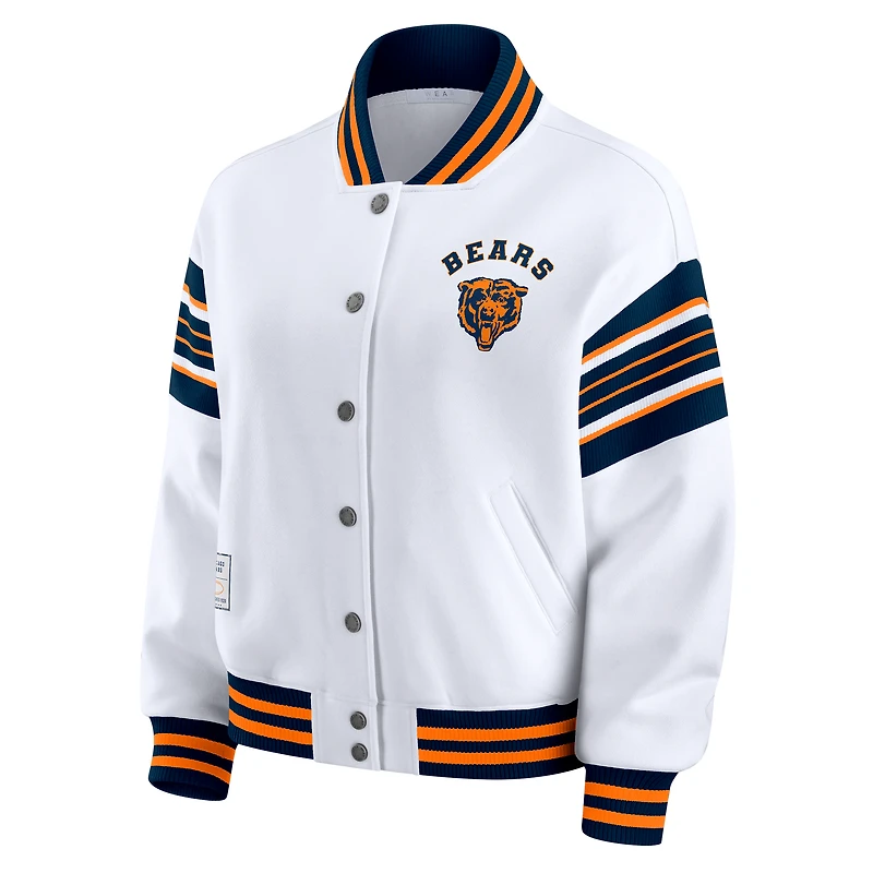 Veste sweat-shirt en polaire à boutons-pression grande taille pour femme WEAR by Erin Andrews, motif Chicago Bears blanc
