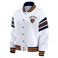 Veste sweat-shirt en polaire à boutons-pression grande taille pour femme WEAR by Erin Andrews, motif Chicago Bears blanc