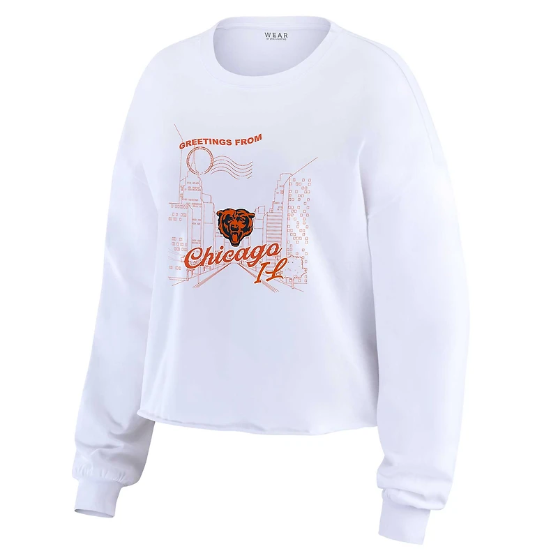 Women's WEAR by Erin Andrews White Chicago Bears Postcard Cropped Long Sleeve Top