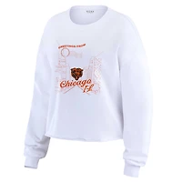 Women's WEAR by Erin Andrews White Chicago Bears Postcard Cropped Long Sleeve Top