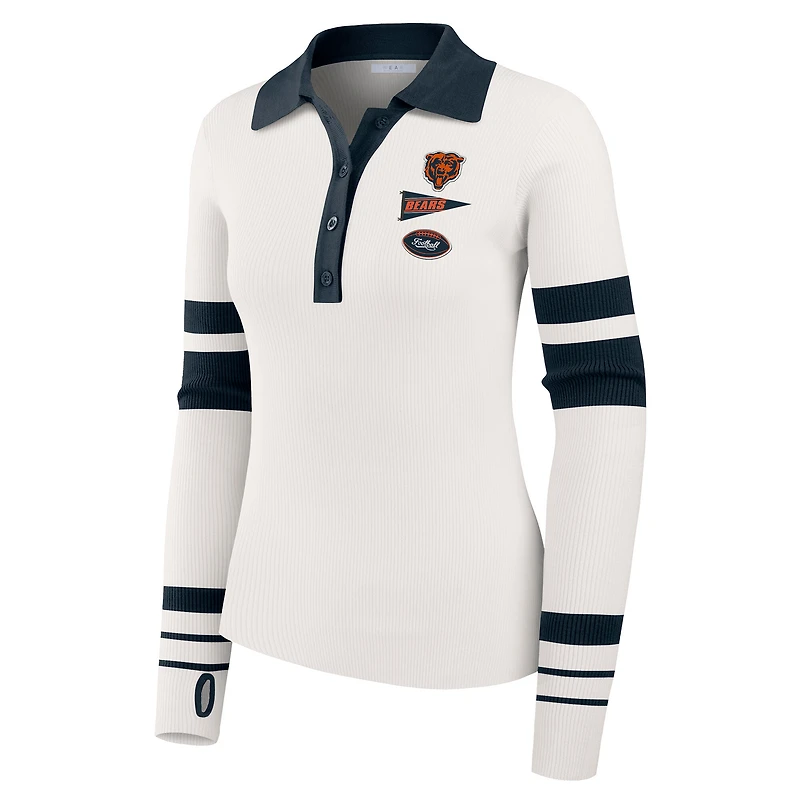 Women's WEAR by Erin Andrews White Chicago Bears Ribbed Henley Polo Sweater