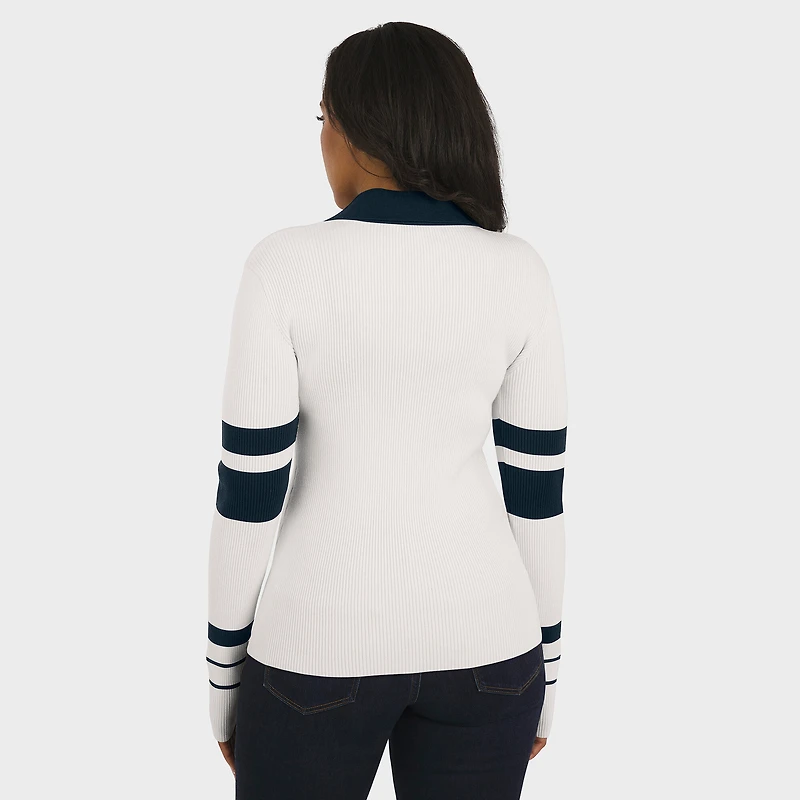 Pull polo côtelé Henley blanc des Chicago Bears pour femme par Erin Andrews