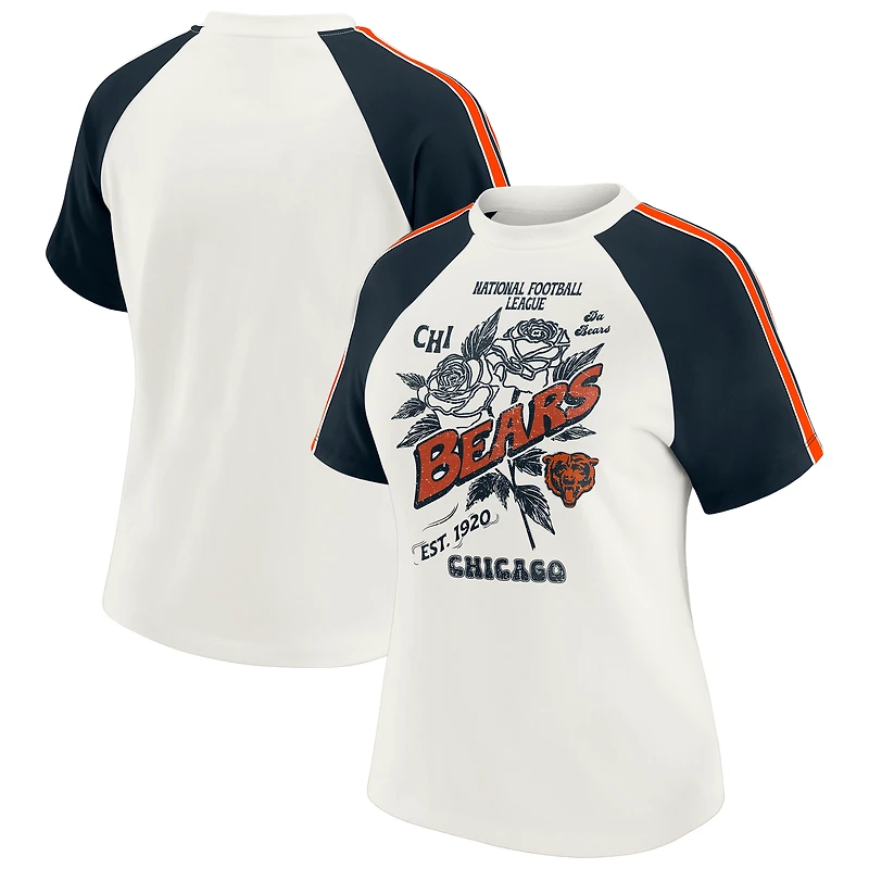 T-shirt raglan blanc à rayures et manches vieillies pour femme WEAR by Erin Andrews des Chicago Bears