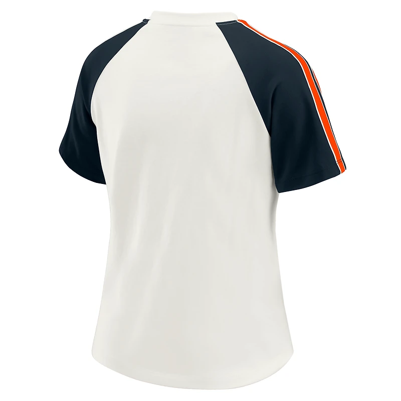 T-shirt raglan blanc à rayures et manches vieillies pour femme WEAR by Erin Andrews des Chicago Bears