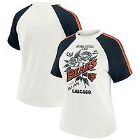 T-shirt raglan blanc à rayures et manches vieillies pour femme WEAR by Erin Andrews des Chicago Bears
