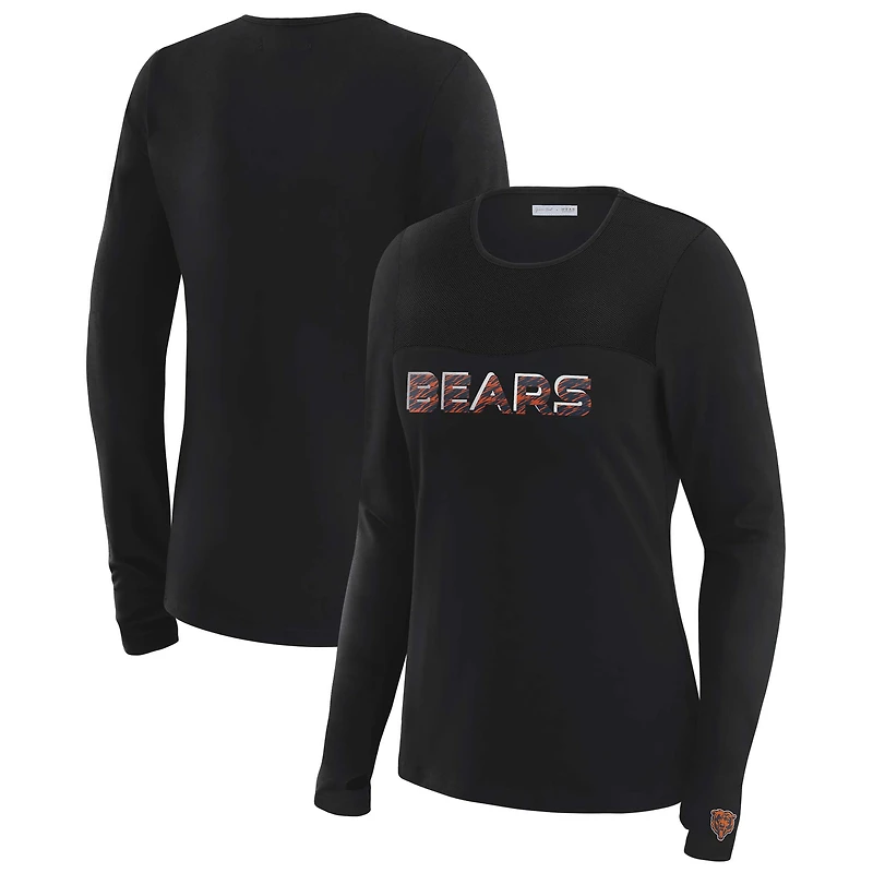 T-shirt à manches longues et empiècement en maille noire WEAR by Erin Andrews x Gracie Hunt pour femme des Chicago Bears
