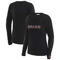 T-shirt à manches longues et empiècement en maille noire WEAR by Erin Andrews x Gracie Hunt pour femme des Chicago Bears