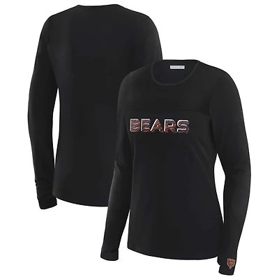 T-shirt à manches longues et empiècement en maille noire WEAR by Erin Andrews x Gracie Hunt pour femme des Chicago Bears
