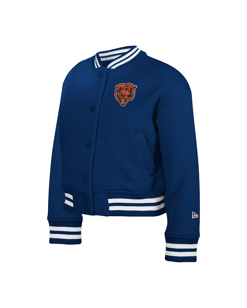 Youth New Era Navy Chicago Bears Chenille Applique Fleece Full-Snap Jacket
