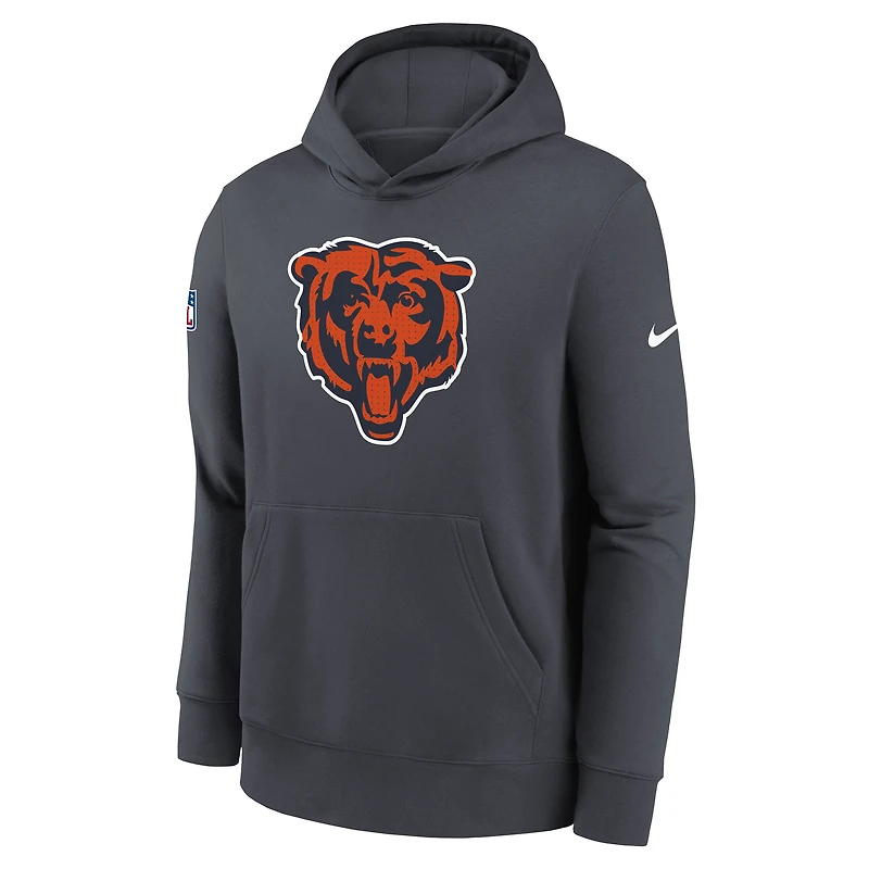 Sweat à capuche en molleton Nike Charcoal Chicago Bears Sideline Club pour jeune