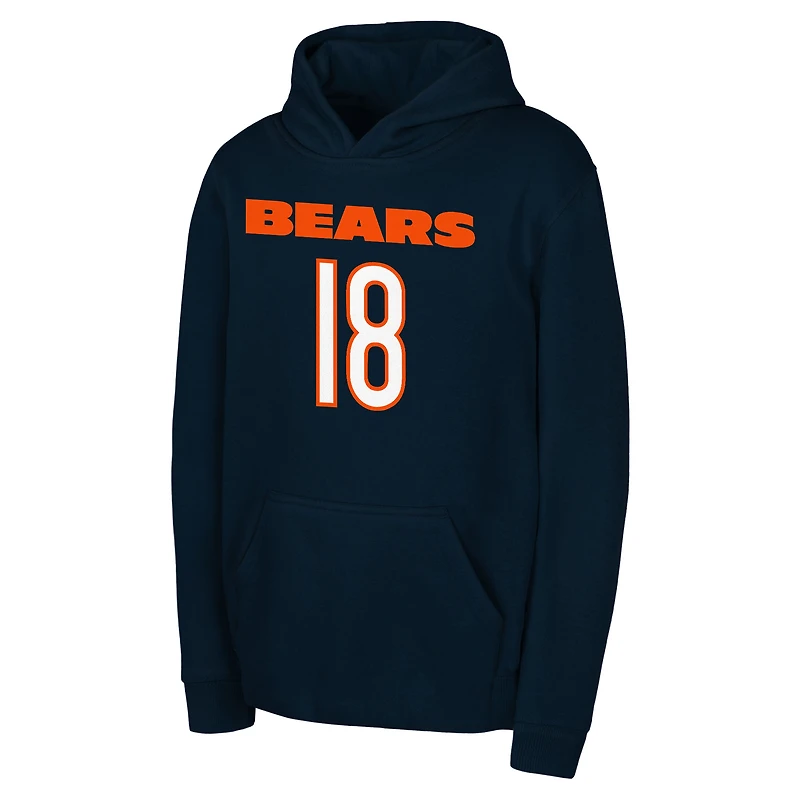 Sweat à capuche bleu marine avec nom et numéro de joueur des Chicago Bears Caleb Williams pour jeunes Outerstuff
