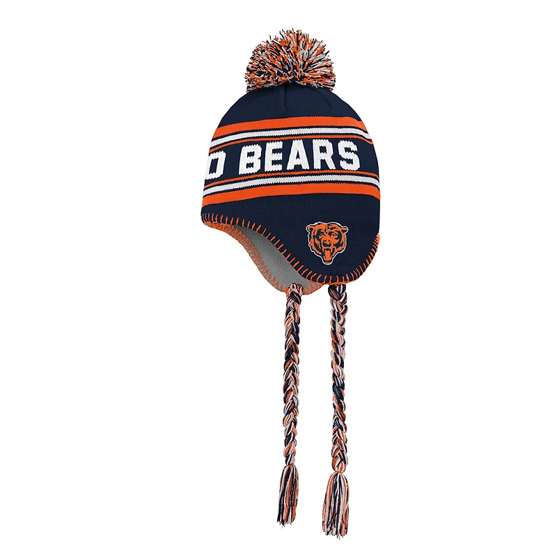 Bonnet en tricot jacquard à pompon et pompon Chicago Bears bleu marine Youth Outerstuff