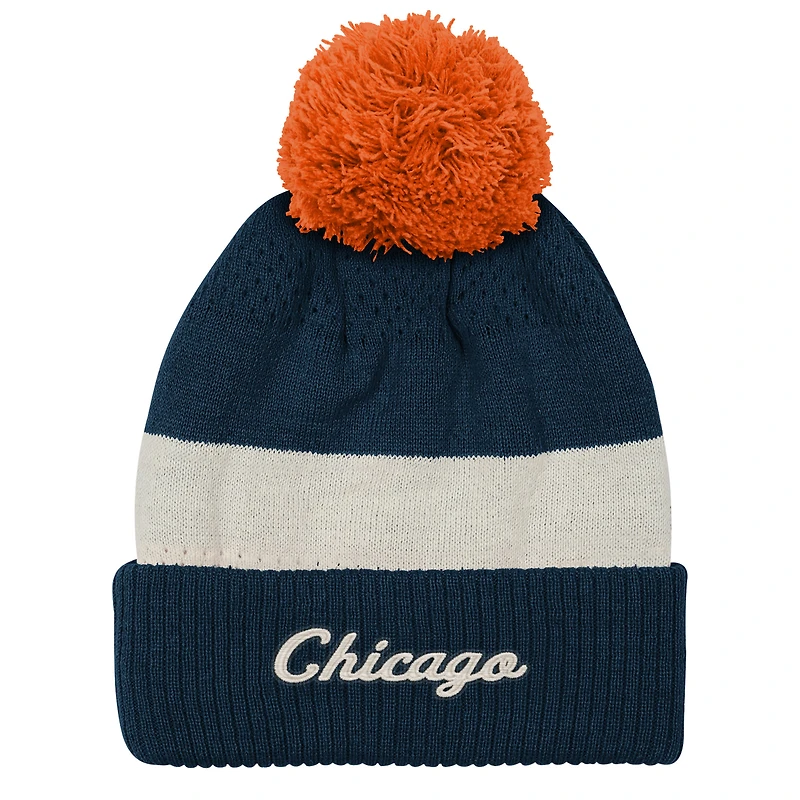 Bonnet en tricot à revers et pompon bleu marine Chicago Bears pour jeunes Outerstuff