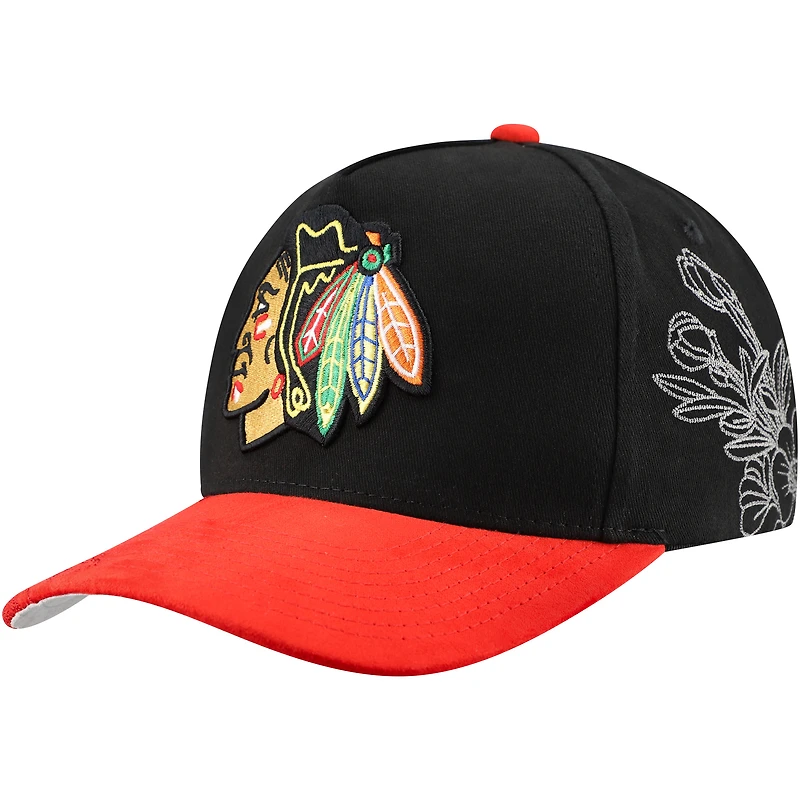 Mitchell & Ness Black/Red Chicago Blackhawks May Flowers Pro Crown Adjustable Hat