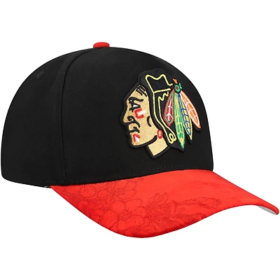  Mitchell & Ness Black/Red Chicago Blackhawks May Flowers Pro Crown Adjustable Hat