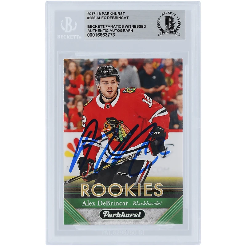 Carte de recrue authentifiée autographiée par Alex DeBrincat des Chicago Blackhawks 2017-18 Upper Deck Parkhurst #288 Beckett Fanatics Witnessed