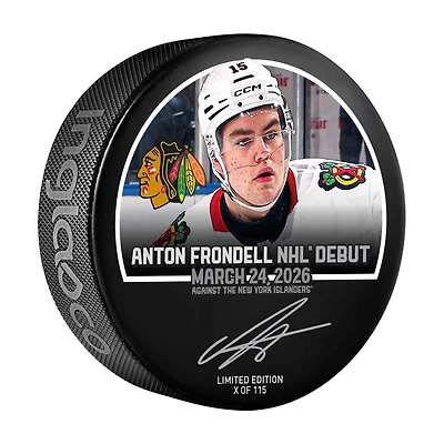 Anton Frondell Chicago Blackhawks Autographed NHL Debut Hockey Puck - Limited Edition of 115