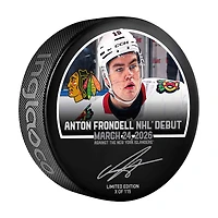 Anton Frondell Chicago Blackhawks Autographed NHL Debut Hockey Puck - Limited Edition of 115
