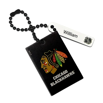 Étiquette de sac rectangulaire en cuir noire Chicago Blackhawks personnalisée