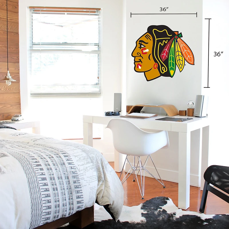 Autocollant mural repositionnable avec logo de l'équipe des Blackhawks de Chicago de 36 po x 36 po