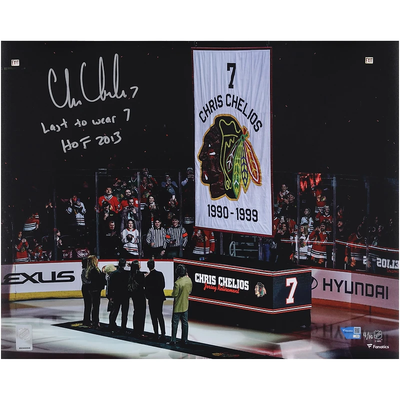 Photo dédicacée de Chris Chelios (Blackhawks de Chicago) - 40 x 50 cm - Soirée de retrait de son maillot - Édition limitée à 10 exemplaires