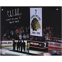 Photo dédicacée de Chris Chelios (Blackhawks de Chicago) - 40 x 50 cm - Soirée de retrait de son maillot - Édition limitée à 10 exemplaires