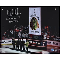 Photo dédicacée de Chris Chelios (Blackhawks de Chicago) - 40 x 50 cm - Soirée de retrait de son maillot - Édition limitée à 10 exemplaires