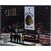 Photo de Chris Chelios, joueur des Blackhawks de Chicago, autographiée lors de la soirée de retrait de son maillot (8 x 10 pouces)