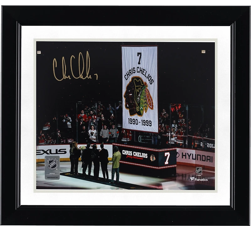 Photo de Chris Chelios, joueur des Blackhawks de Chicago, autographiée lors de la soirée de retrait de son maillot (8 x 10 pouces)