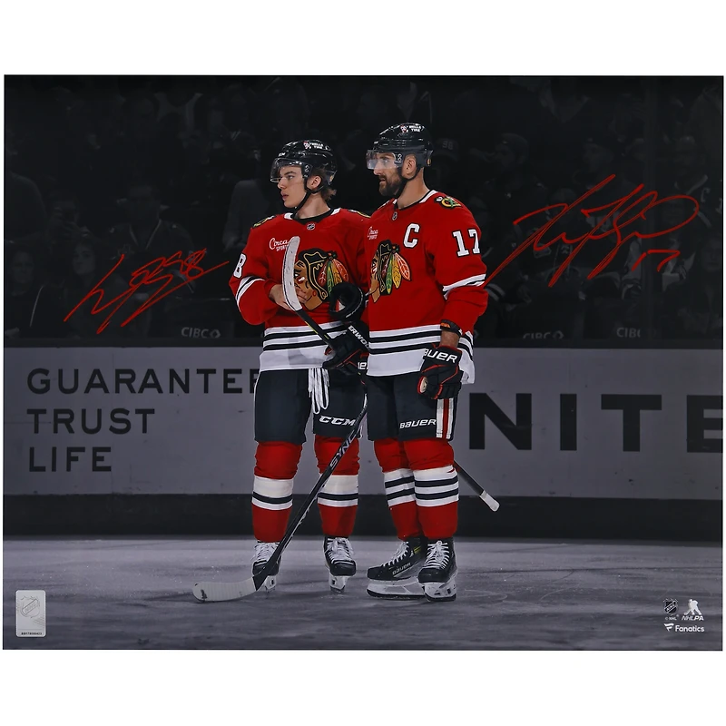 Connor Bedard & Nick Foligno Chicago Blackhawks Autographed 16" x 20" Red Jersey Spotlight Photograph