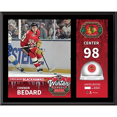 Plaque sublimée Connor Bedard des Blackhawks de Chicago, Classique d'hiver 2025 de la LNH, 12" x 15" avec glace utilisée lors du match - Édition limitée à 250 exemplaires