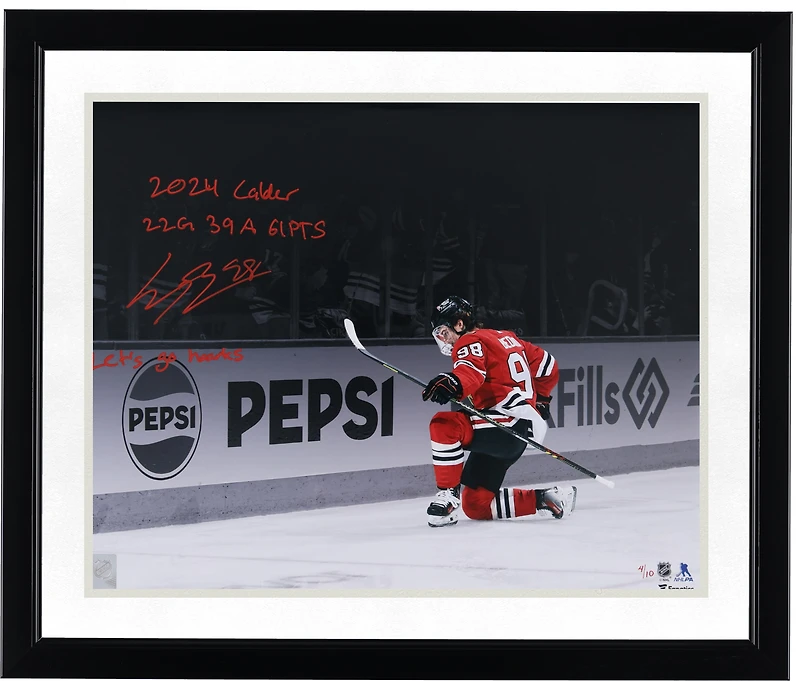 Connor Bedard Chicago Blackhawks Autographed 16" x 20" Red Jersey Celebration Spotlight Photograph with Multiple Inscriptions - Limited Edition of 10