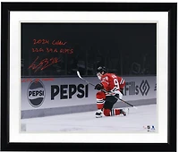 Connor Bedard Chicago Blackhawks Autographed 16" x 20" Red Jersey Celebration Spotlight Photograph with Multiple Inscriptions - Limited Edition of 10