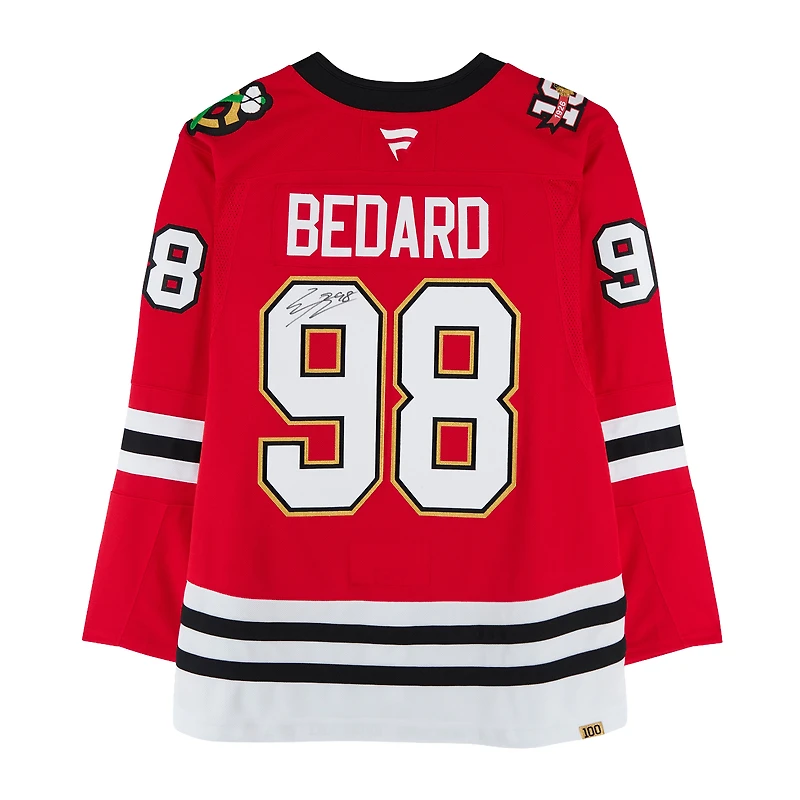 Connor Bedard Chicago Blackhawks Autographed 2025 Red Centennial Season Fanatics Premium Jersey