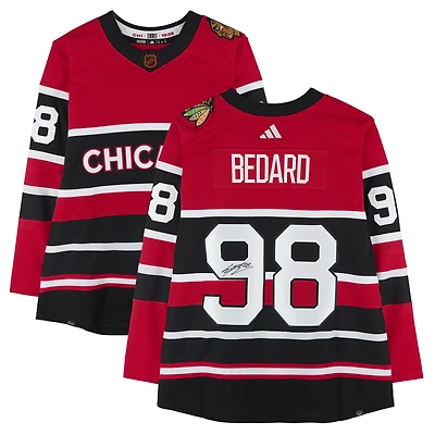 Maillot rétro adidas authentique autographié par Connor Bedard des Blackhawks de Chicago