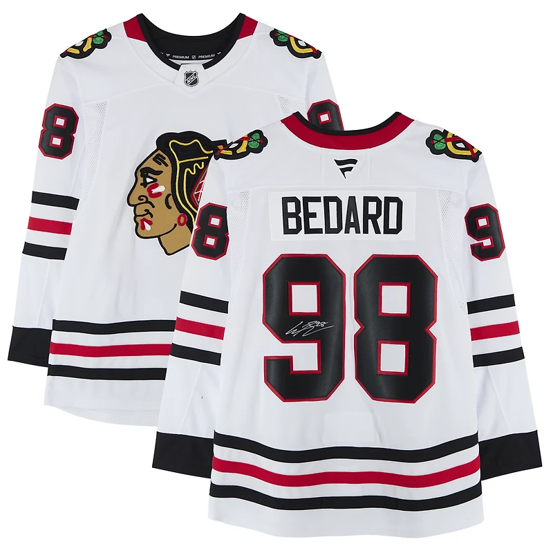 Maillot Fanatics blanc autographié par Connor Bedard des Blackhawks de Chicago