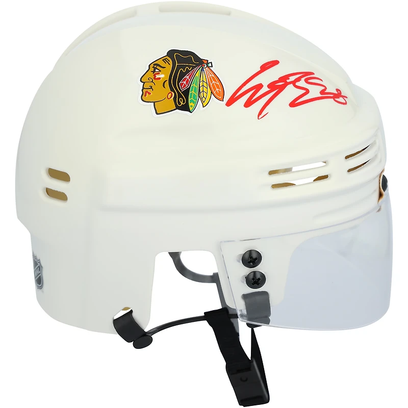 Casque miniature blanc autographié par Connor Bedard des Blackhawks de Chicago